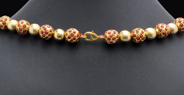 Gold Coated Balls With Coral Studded Jadau Ball Necklace & Earring Set Ln011076