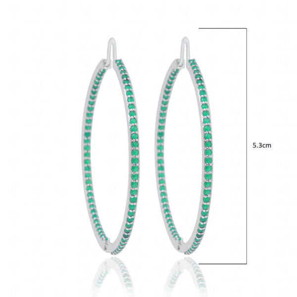 Emerald Gemstone Studded Hoop Style Beautiful 925 Silver Earrings Se011076