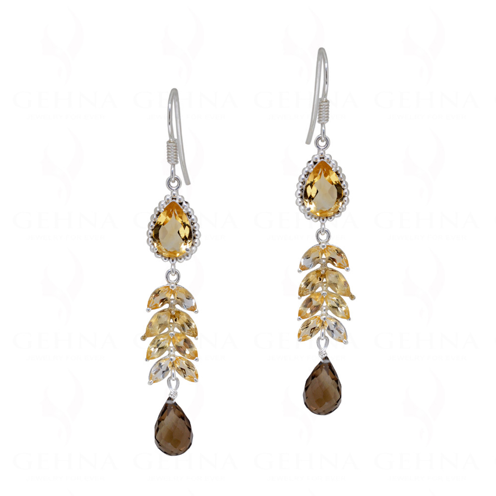 Citrine & Smoky Gemstone Studded 925 Sterling Silver Earrings SE04-1077