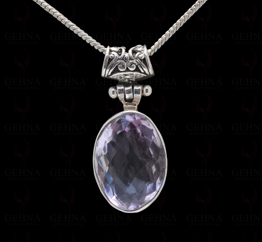 Amethyst Oval Shape Gemstone Studded 925 Sterling Silver Pendant Sp031077