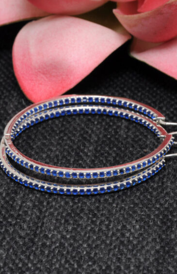 Sapphire Gemstone Studded Hoop Style Beautiful Sterling Silver Earrings Se011077