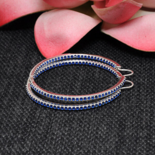 Sapphire Gemstone Studded Hoop Style Beautiful Sterling Silver Earrings Se011077