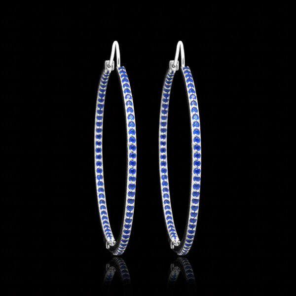 Sapphire Gemstone Studded Hoop Style Beautiful Sterling Silver Earrings Se011077