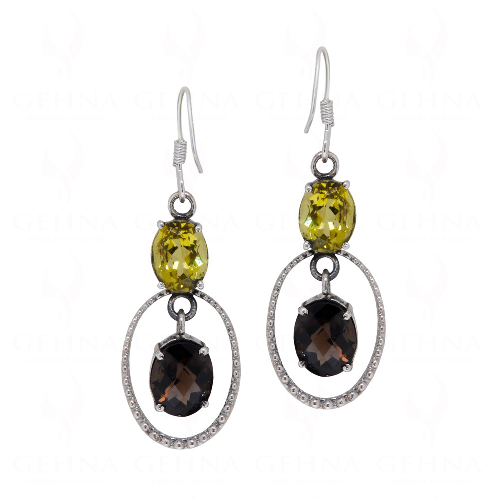 Lemon Topaz & Smoky Gemstone Studded 925 Sterling Silver Earrings SE04-1078