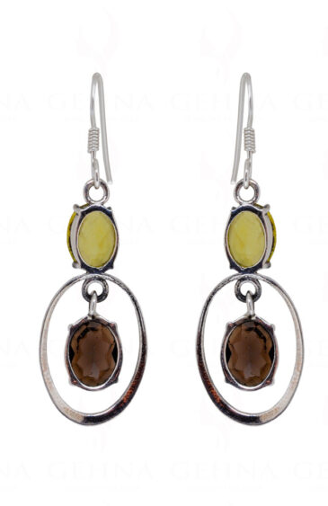 Lemon Topaz & Smoky Gemstone Studded 925 Sterling Silver Earrings SE04-1078