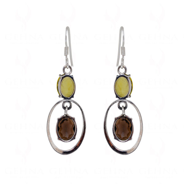 Lemon Topaz & Smoky Gemstone Studded 925 Sterling Silver Earrings SE04-1078