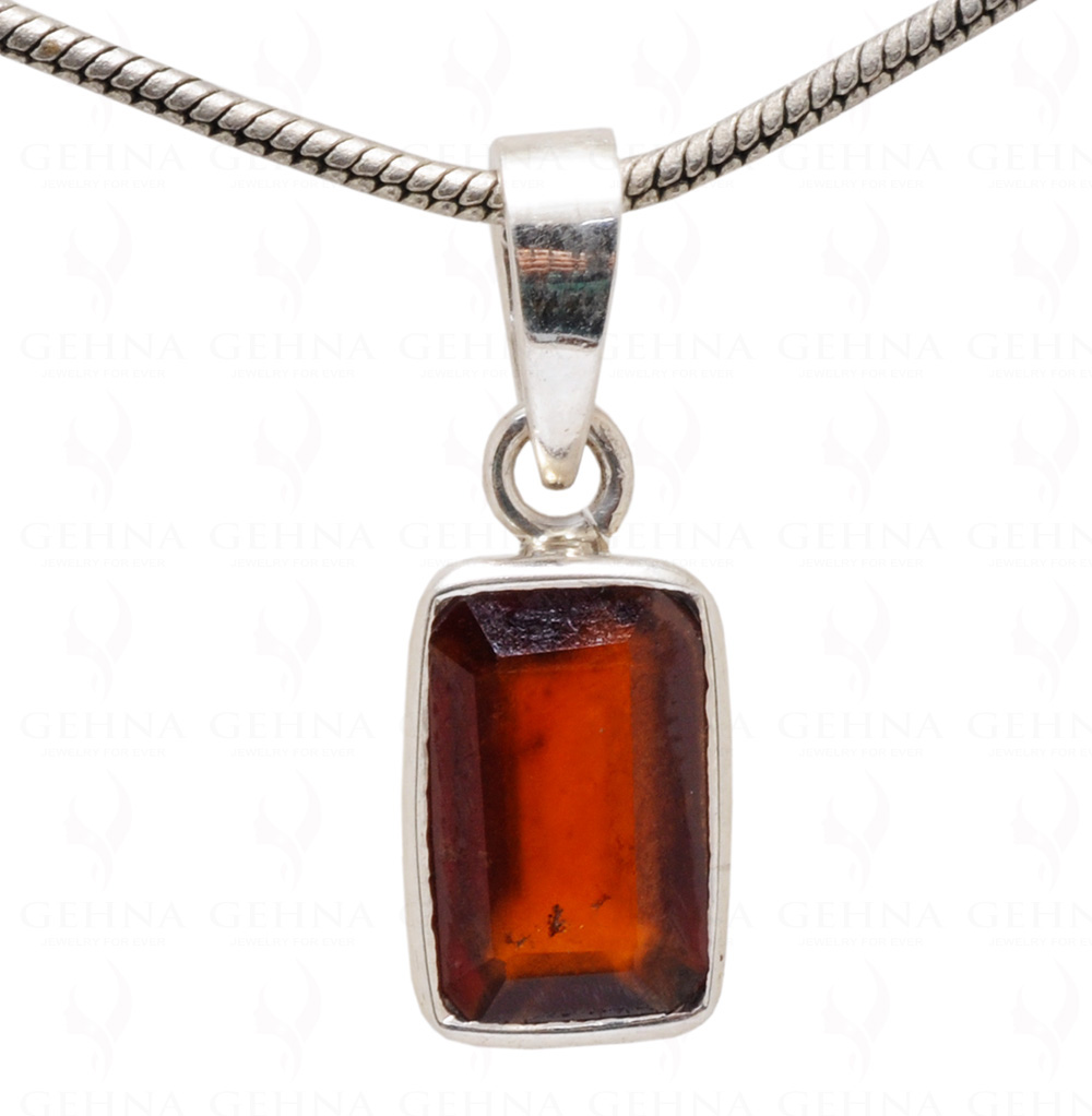 Hessonite Baguette Shape Gemstone 925 Silver Pendant SP02-1079