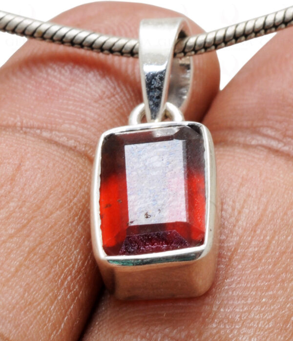 Hessonite Baguette Shape Gemstone 925 Silver Pendant SP02-1079