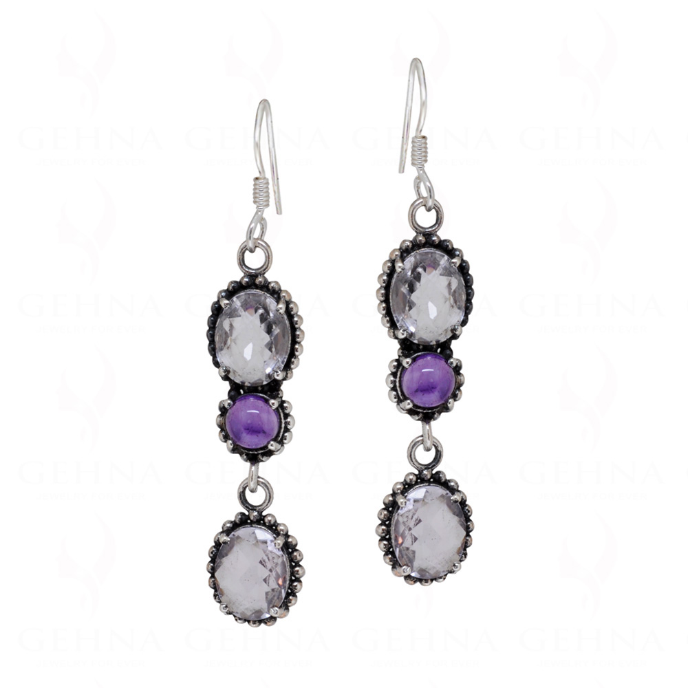 Amethyst Round Shaped Gemstone Studded 925 Sterling Silver Earrings SE04-1080