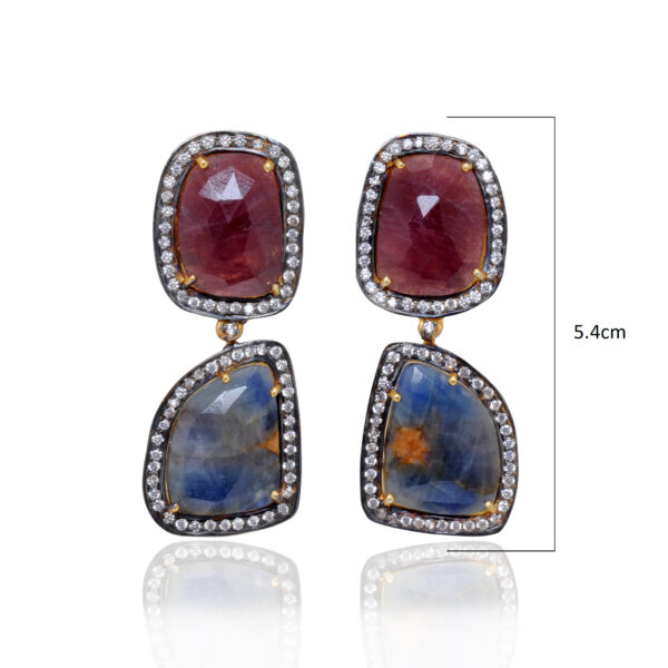 Natural Blue Sapphire & Ruby Gemstone 925 Silver Earrings Se011080