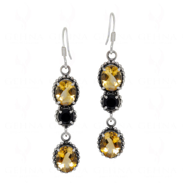 Spinel & Citrine Round Shaped Gemstone Studded 925 Silver Earrings SE04-1081