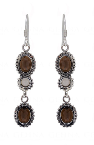 Moonstone & Smoky Gemstone Studded 925 Sterling Silver Earrings SE04-1082
