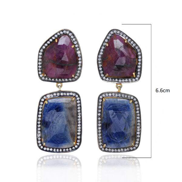 Natural Blue Sapphire & Ruby Gemstone 925 Silver Earrings Se011082