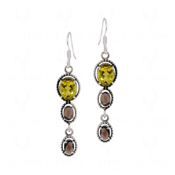 Lemon Topaz & Smoky Gemstone Studded 925 Sterling Silver Earrings SE04-1083