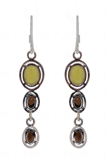 Lemon Topaz & Smoky Gemstone Studded 925 Sterling Silver Earrings SE04-1083