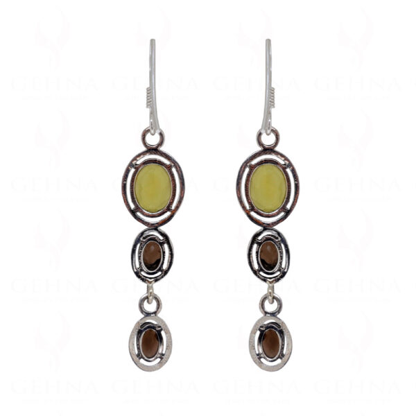 Lemon Topaz & Smoky Gemstone Studded 925 Sterling Silver Earrings SE04-1083