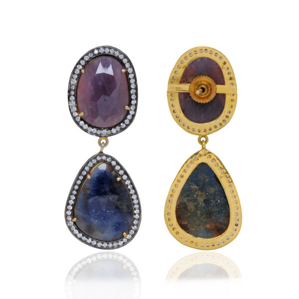 Natural Blue Sapphire & Ruby Gemstone 925 Silver Earrings Se011083