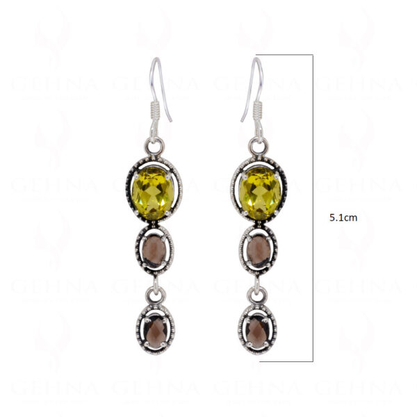 Lemon Topaz & Smoky Gemstone Studded 925 Sterling Silver Earrings SE04-1083