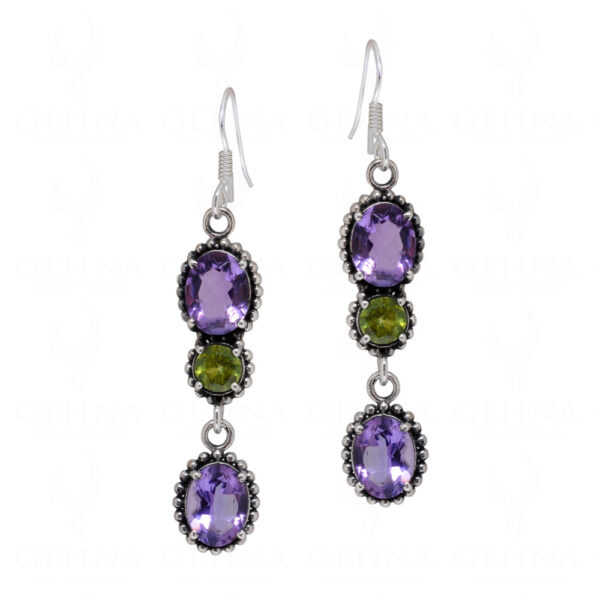 Amethyst & Peridot Gemstone Studded 925 Sterling Silver Earrings SE04-1084