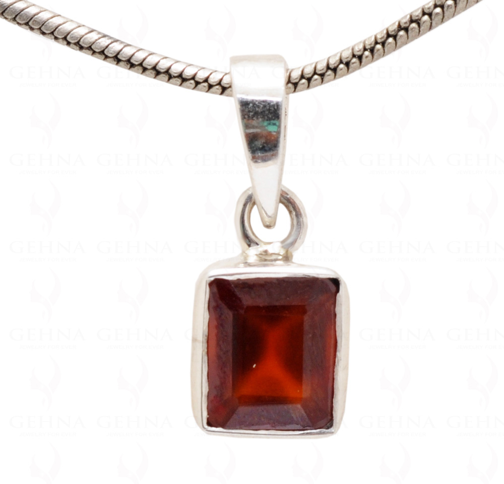 Hessonite Square Shape Gemstone 925 Silver Pendant SP02-1084