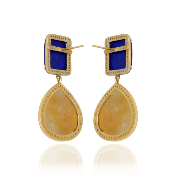 Yellow Sapphire & Lapiz Lazuli Gemstone Studded 925 Silver Earrings Se011084