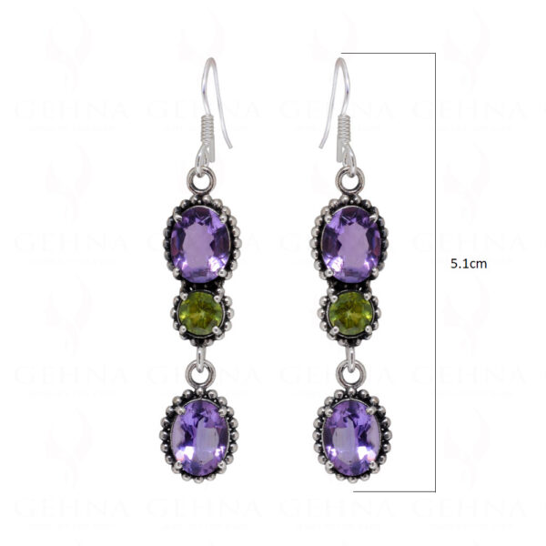 Amethyst & Peridot Gemstone Studded 925 Sterling Silver Earrings SE04-1084