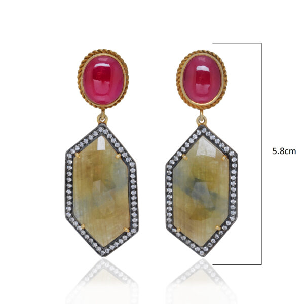 Yellow Sapphire & Tourmaline Gemstone Studded 925 Silver Earrings Se011085