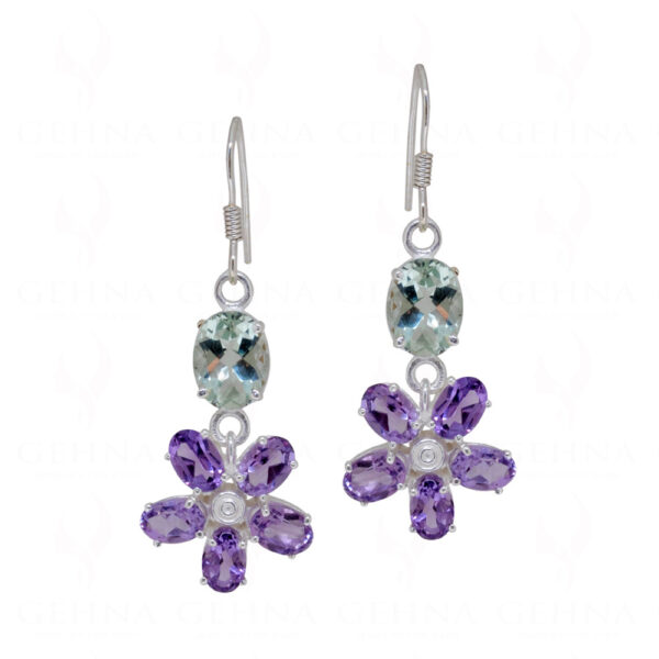 Aquamarine & Amethyst Gemstone Studded 925 Sterling Silver Earrings SE04-1086