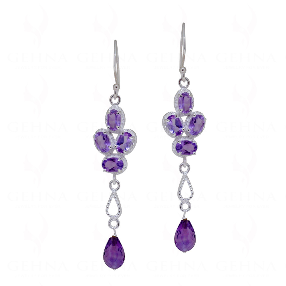 Amethyst Oval Shaped Gemstone Studded 925 Sterling Silver Earrings SE04-1087