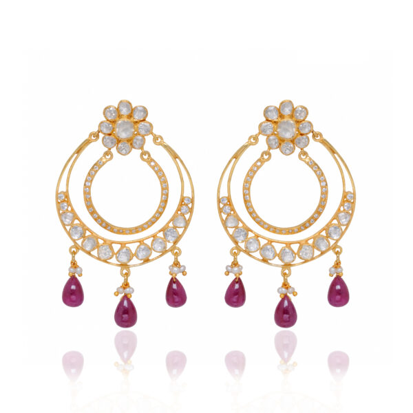 Ruby, Pearl & Topaz Gemstone Studded Earrings In 925 Sterling Silver  Se011088