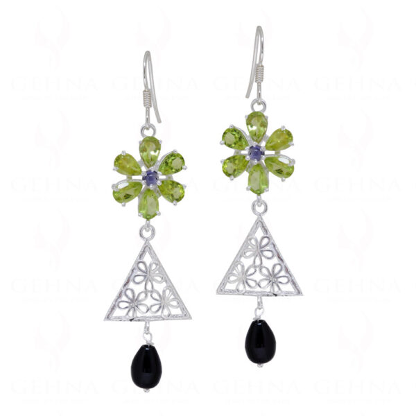 Peridot,Amethyst & Spinel Gemstone Studded 925 Silver Earrings  SE04-1088