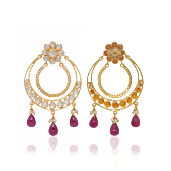 Ruby, Pearl & Topaz Gemstone Studded Earrings In 925 Sterling Silver  Se011088