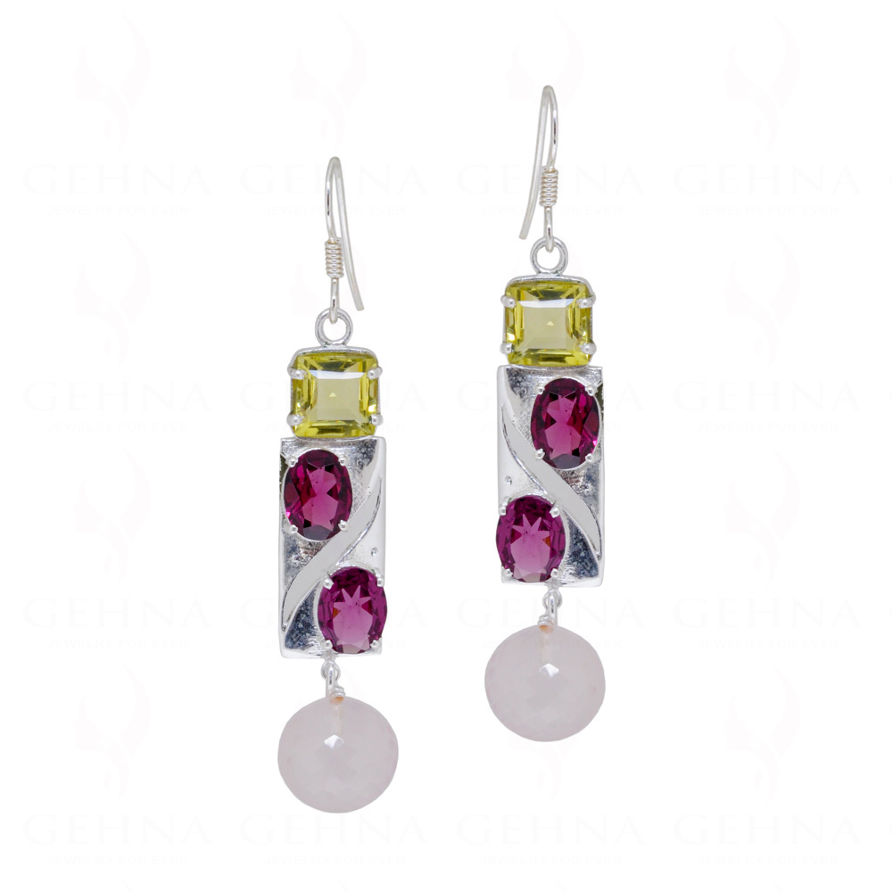 Tourmaline & Multicolor Gemstone Studded 925 Sterling Silver Earrings  SE04-1089