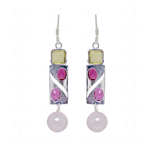 Tourmaline & Multicolor Gemstone Studded 925 Sterling Silver Earrings  SE04-1089