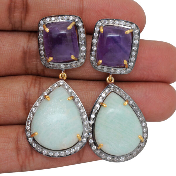 Amethyst & Amzonite Gemstone 925 Sterling Silver Earrings Se011089