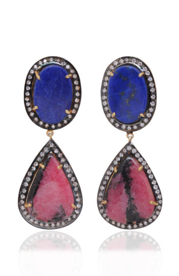 Tourmaline & Lapise Lazuli Gemstone Earrings For Women In 925 Silver Se011090