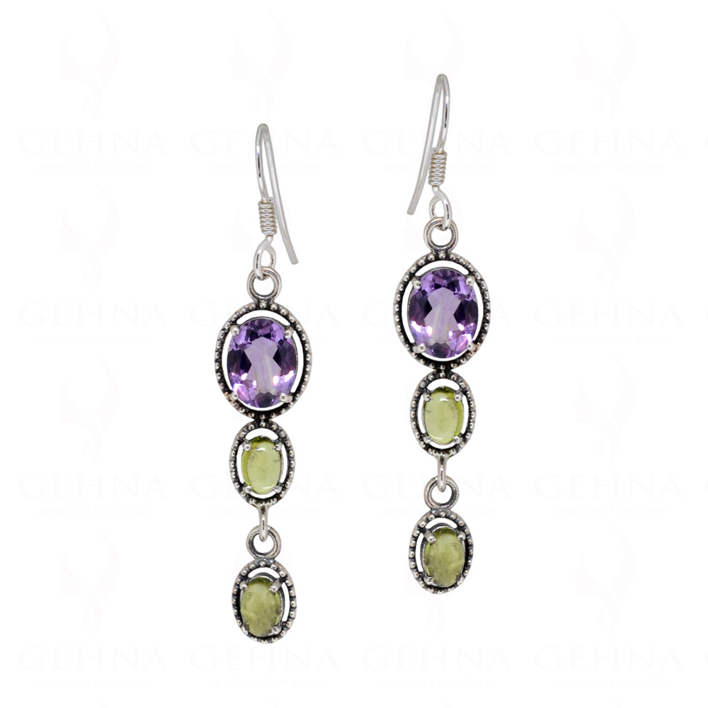 Amethyst & Peridot Gemstone Studded 925 Sterling Silver Earrings SE04-1090