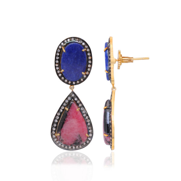 Tourmaline & Lapise Lazuli Gemstone Earrings For Women In 925 Silver Se011090