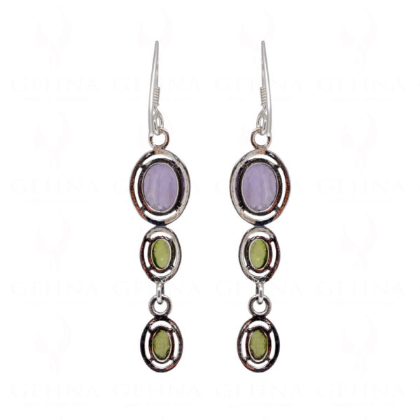 Amethyst & Peridot Gemstone Studded 925 Sterling Silver Earrings SE04-1090