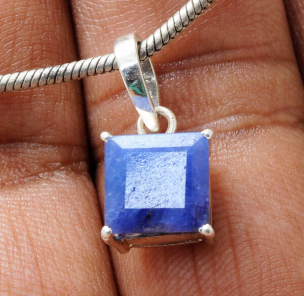 Blue Sapphire Square Shape Gemstone 925 Silver Pendant SP02-1090