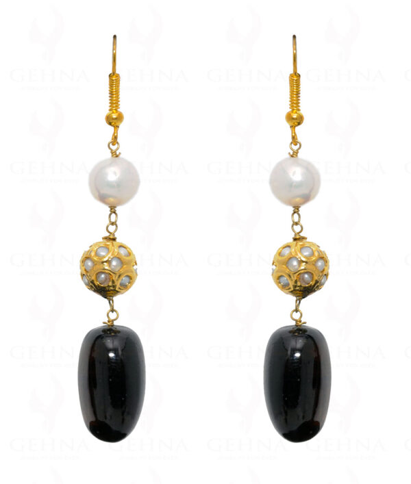 Pearl & Petrol Tourmaline Gemstone Ball Lac Necklace & Earring Set Ln011090