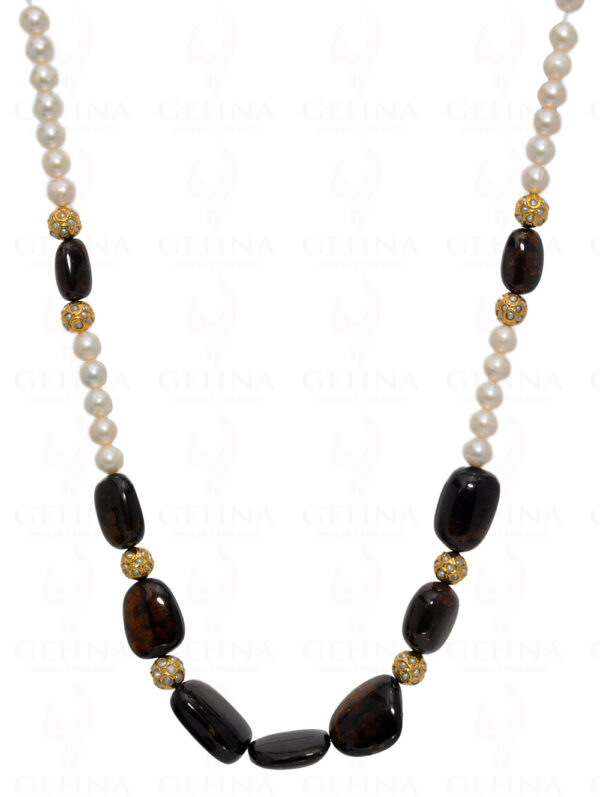 Pearl & Petrol Tourmaline Gemstone Ball Lac Necklace & Earring Set Ln011090