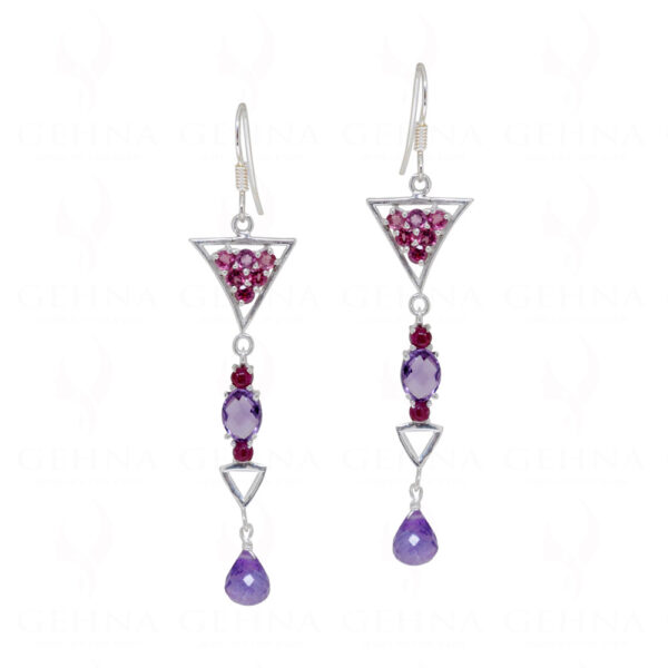 Tourmaline & Amethyst Gemstone Studded 925 Sterling Silver Earrings SE04-1091