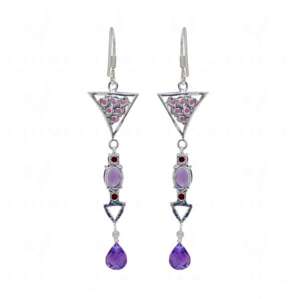 Tourmaline & Amethyst Gemstone Studded 925 Sterling Silver Earrings SE04-1091