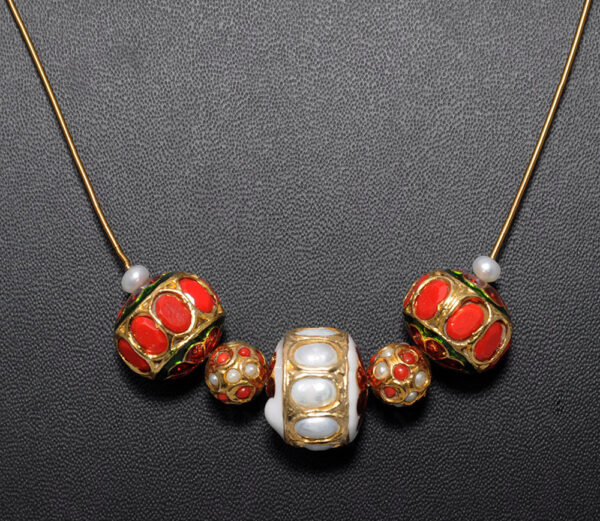 Pearl & Coral Gemstone Jadau Lac Ball Necklace Ln011092