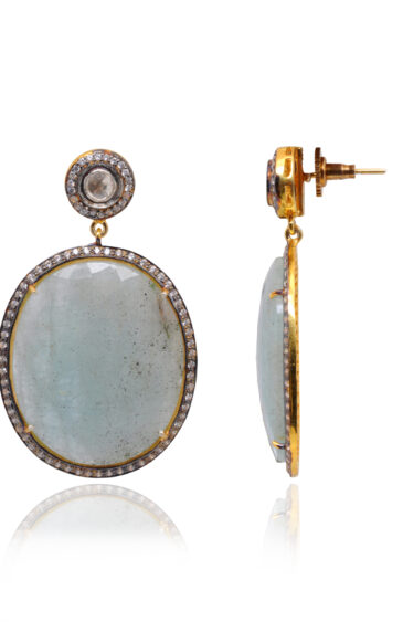 Aquamarine & White Topaz Gemstone Earrings Made In 925 Silver Se011092