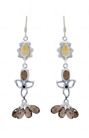 Citrine, Smoky & Spinel Gemstone Studded 925 Sterling Silver Earrings SE04-1092