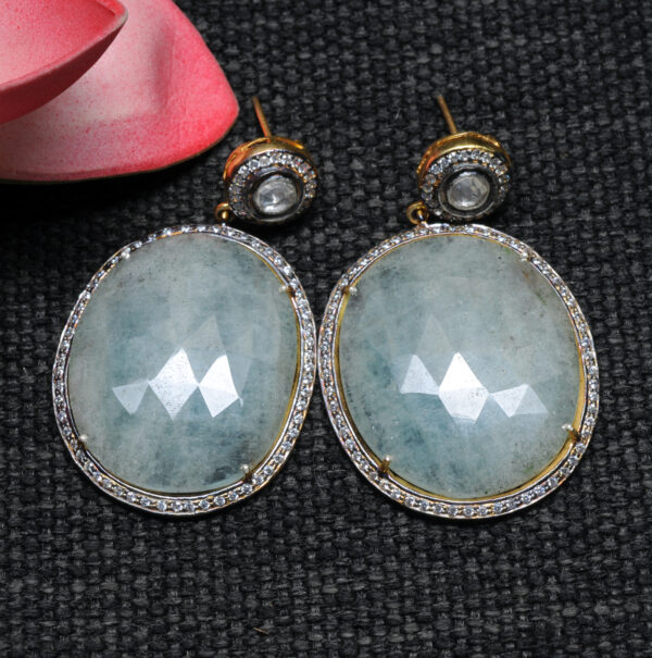 Aquamarine & White Topaz Gemstone Earrings Made In 925 Silver Se011092