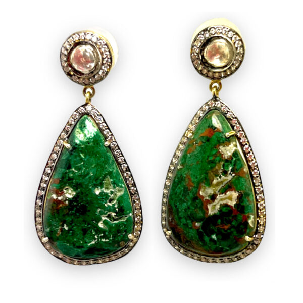 Chrysocolla Gemstone Studded Earrings In 925 Silver For Women Se011093