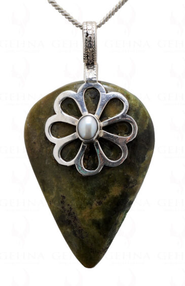 Seraphinite Pear Shape Gemstone Studded 925 Sterling Silver Pendant Sp031093